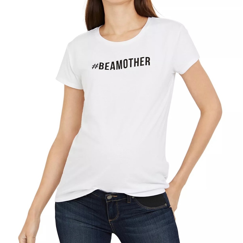 NWT A Pea In The Pod #BeAMother white casual maternity graphic T-shirt, size L